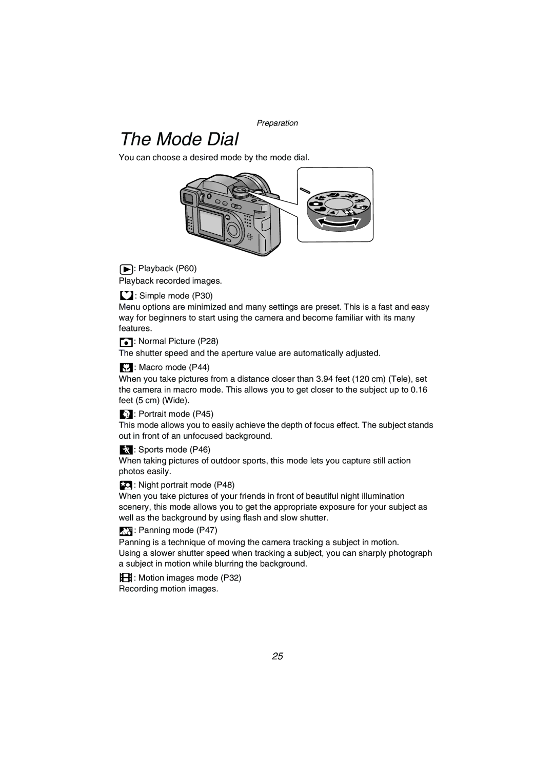 Panasonic DMC-FZ1PP operating instructions Mode Dial 