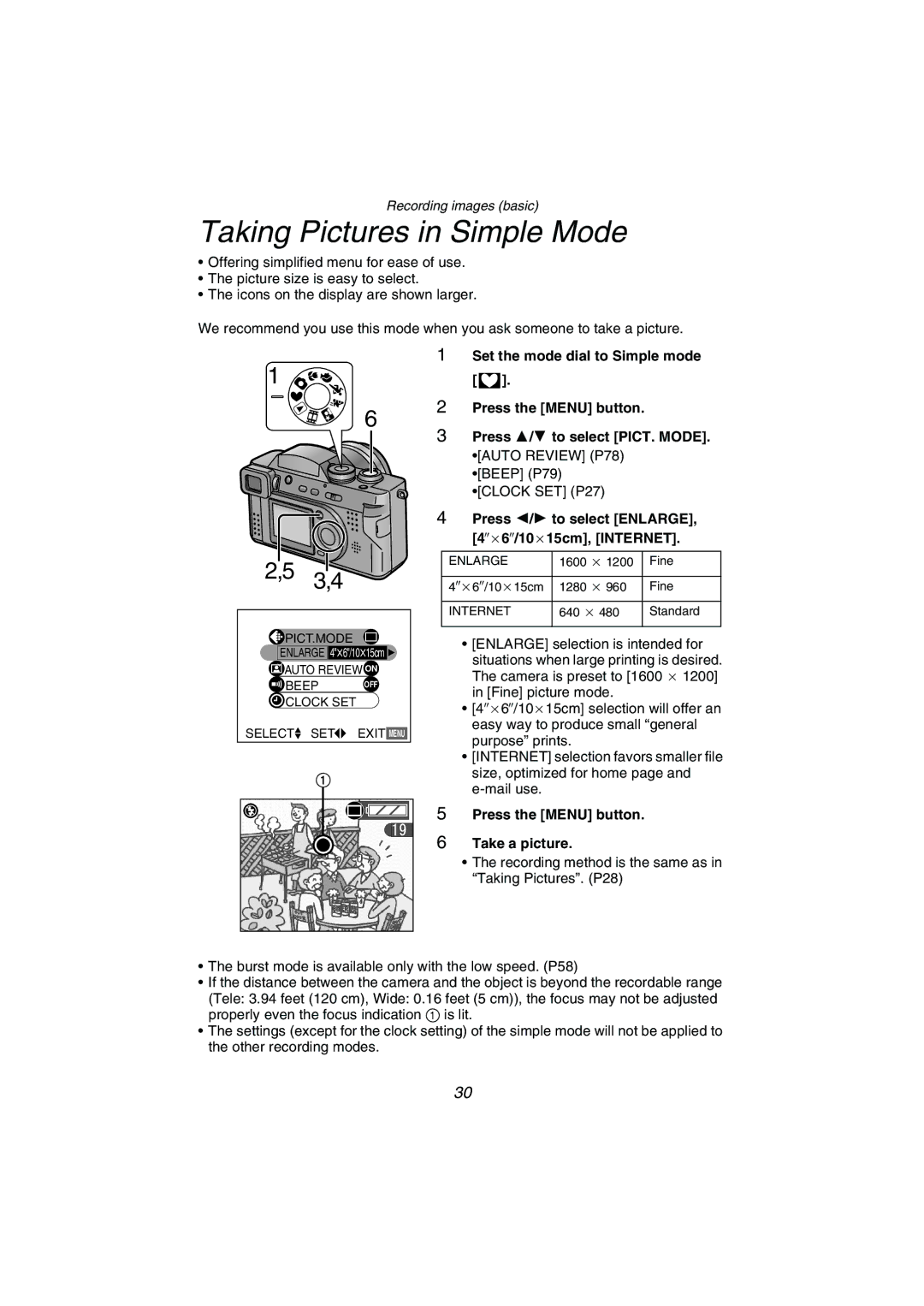 Panasonic DMC-FZ1PP operating instructions Taking Pictures in Simple Mode 