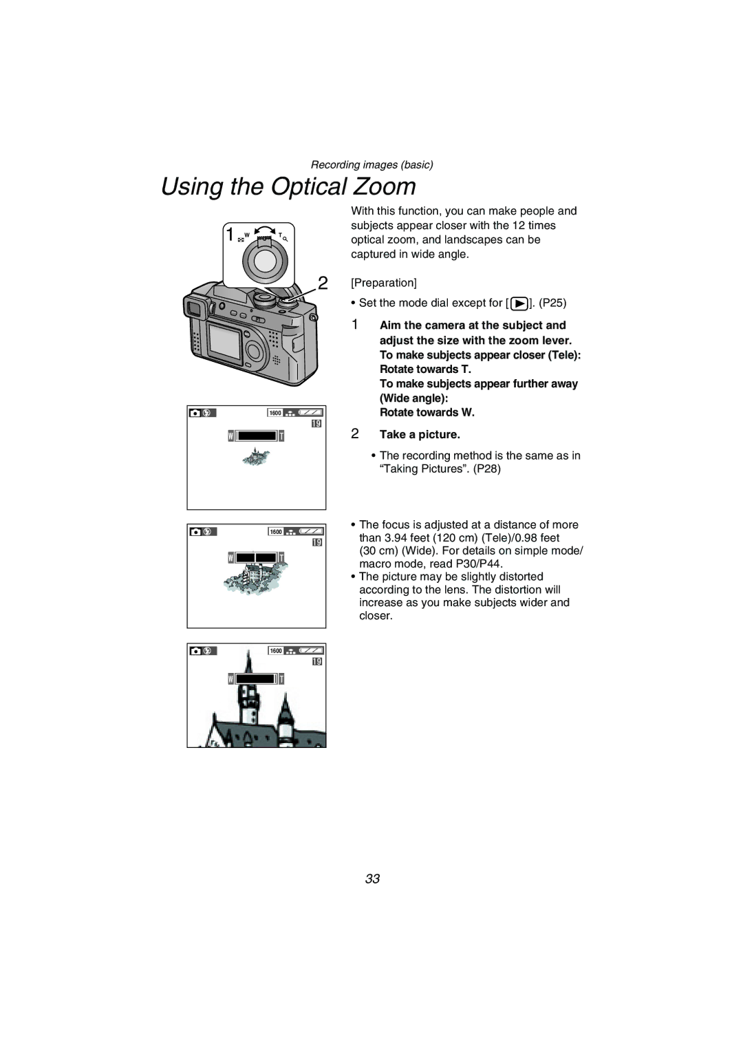 Panasonic DMC-FZ1PP operating instructions Using the Optical Zoom 