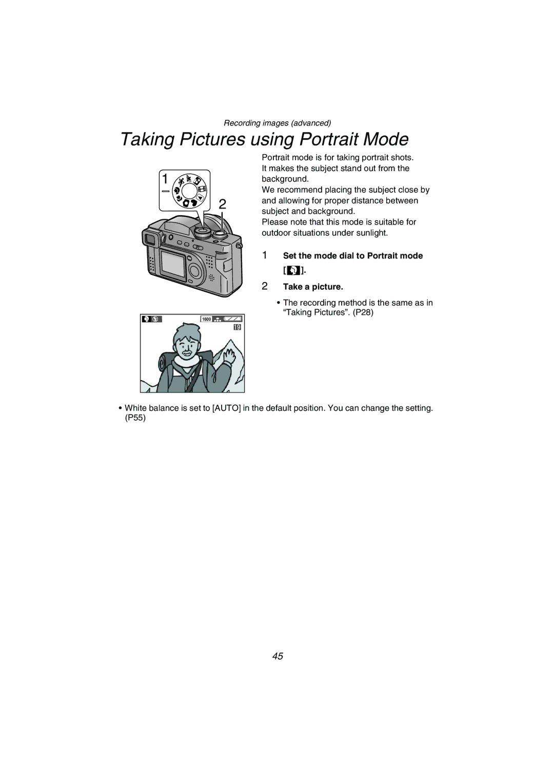 Panasonic DMC-FZ1PP operating instructions Taking Pictures using Portrait Mode 