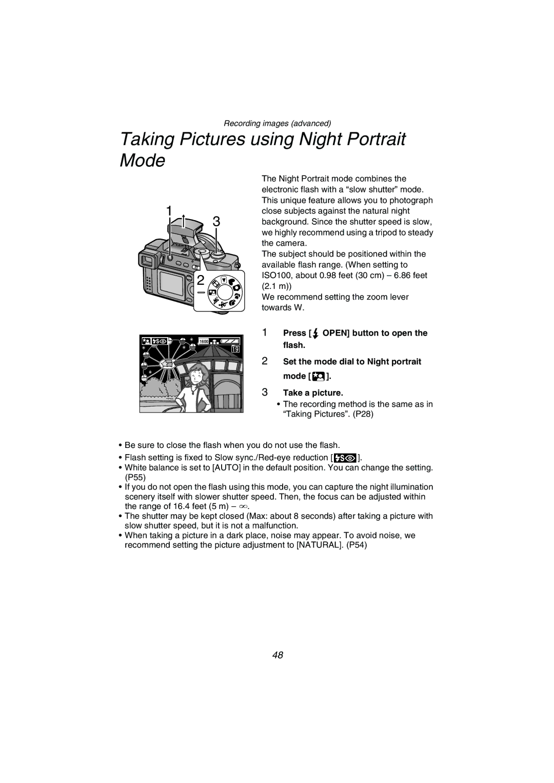 Panasonic DMC-FZ1PP operating instructions Taking Pictures using Night Portrait Mode 