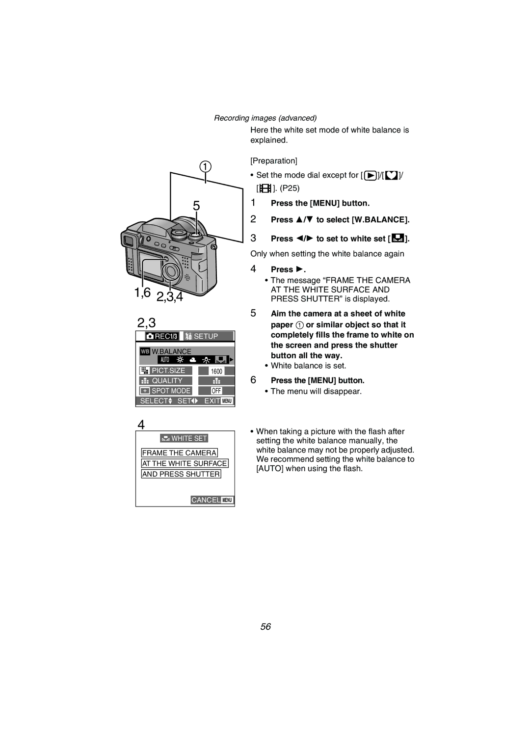 Panasonic DMC-FZ1PP operating instructions Press 2/1 to set to white set 