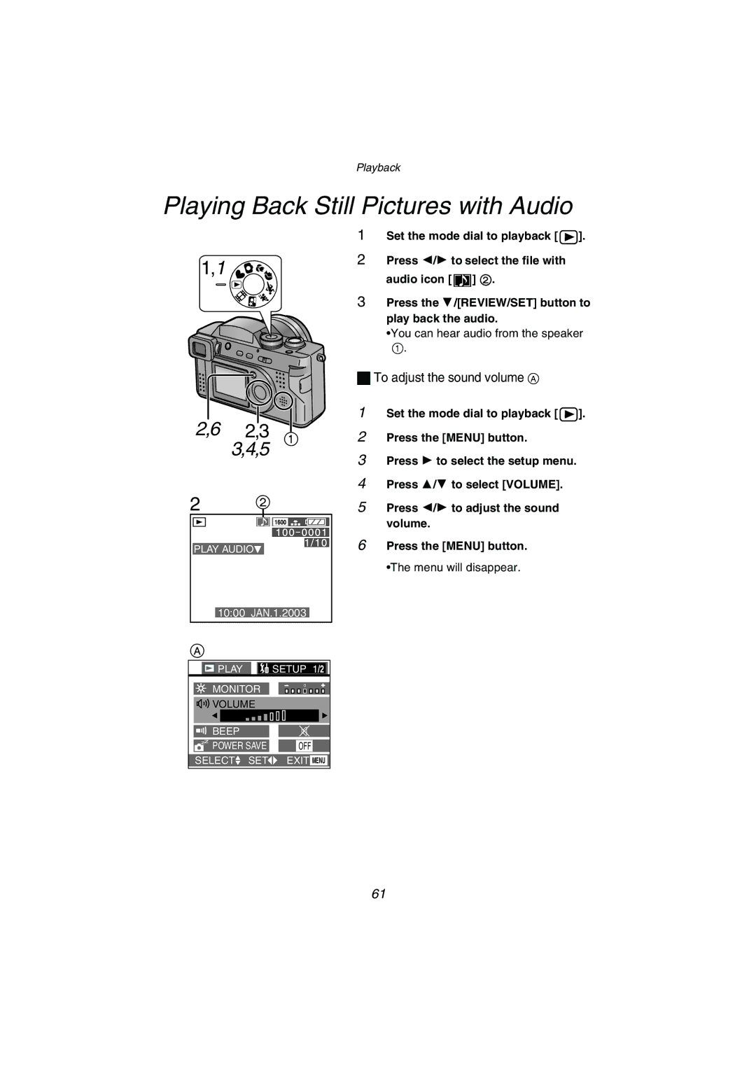 Panasonic DMC-FZ1PP operating instructions Playing Back Still Pictures with Audio, 2,3 