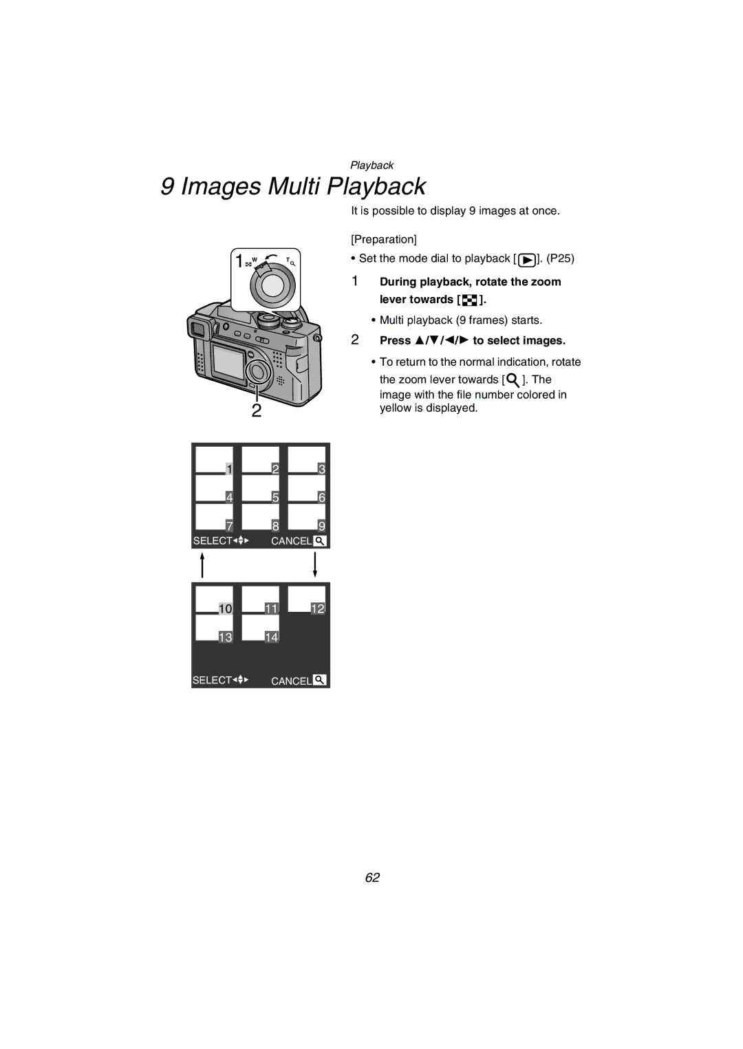 Panasonic DMC-FZ1PP Images Multi Playback, During playback, rotate the zoom lever towards, Press 3/4/2/1 to select images 