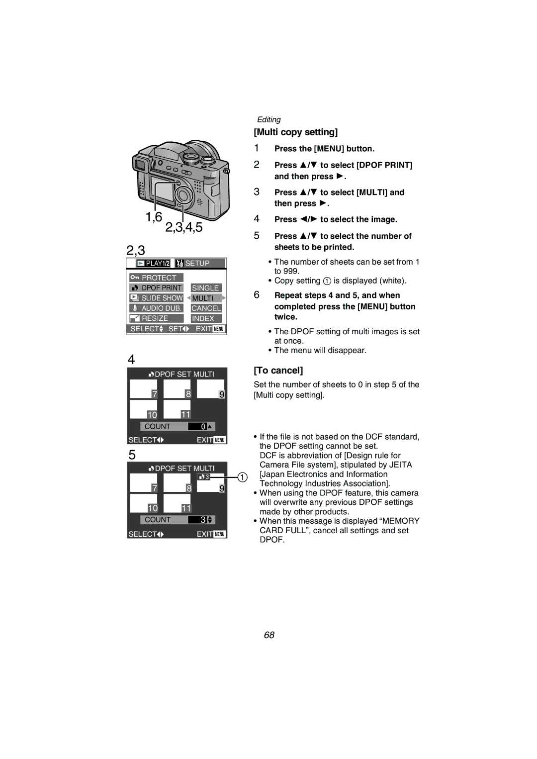 Panasonic DMC-FZ1PP operating instructions Multi copy setting 