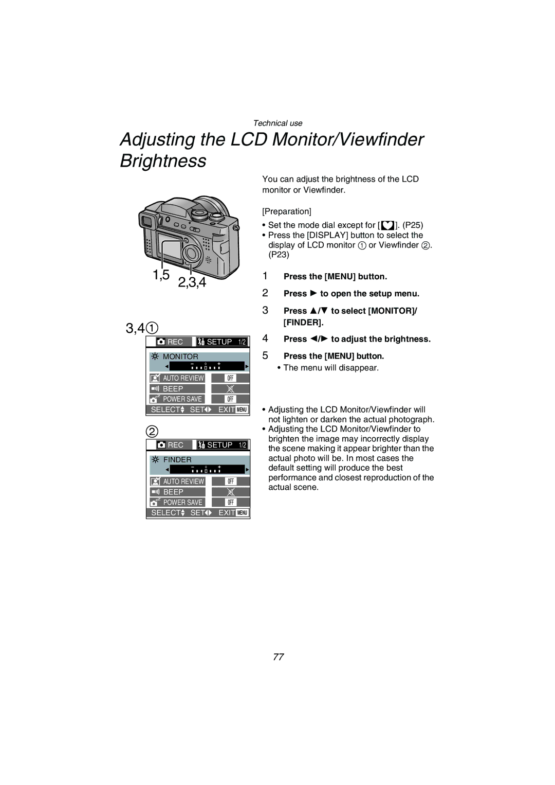 Panasonic DMC-FZ1PP operating instructions Adjusting the LCD Monitor/Viewfinder Brightness 