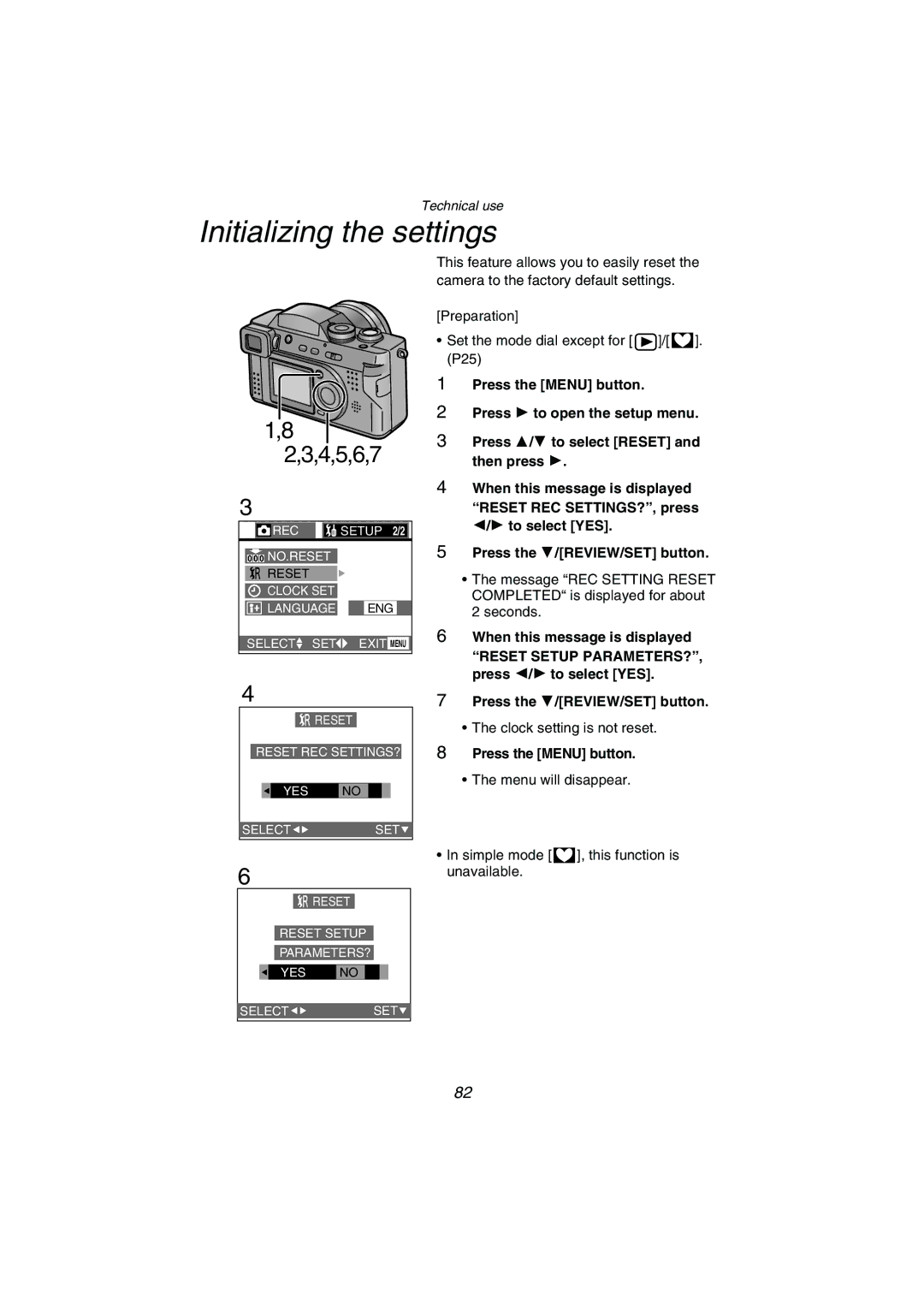 Panasonic DMC-FZ1PP operating instructions Initializing the settings 