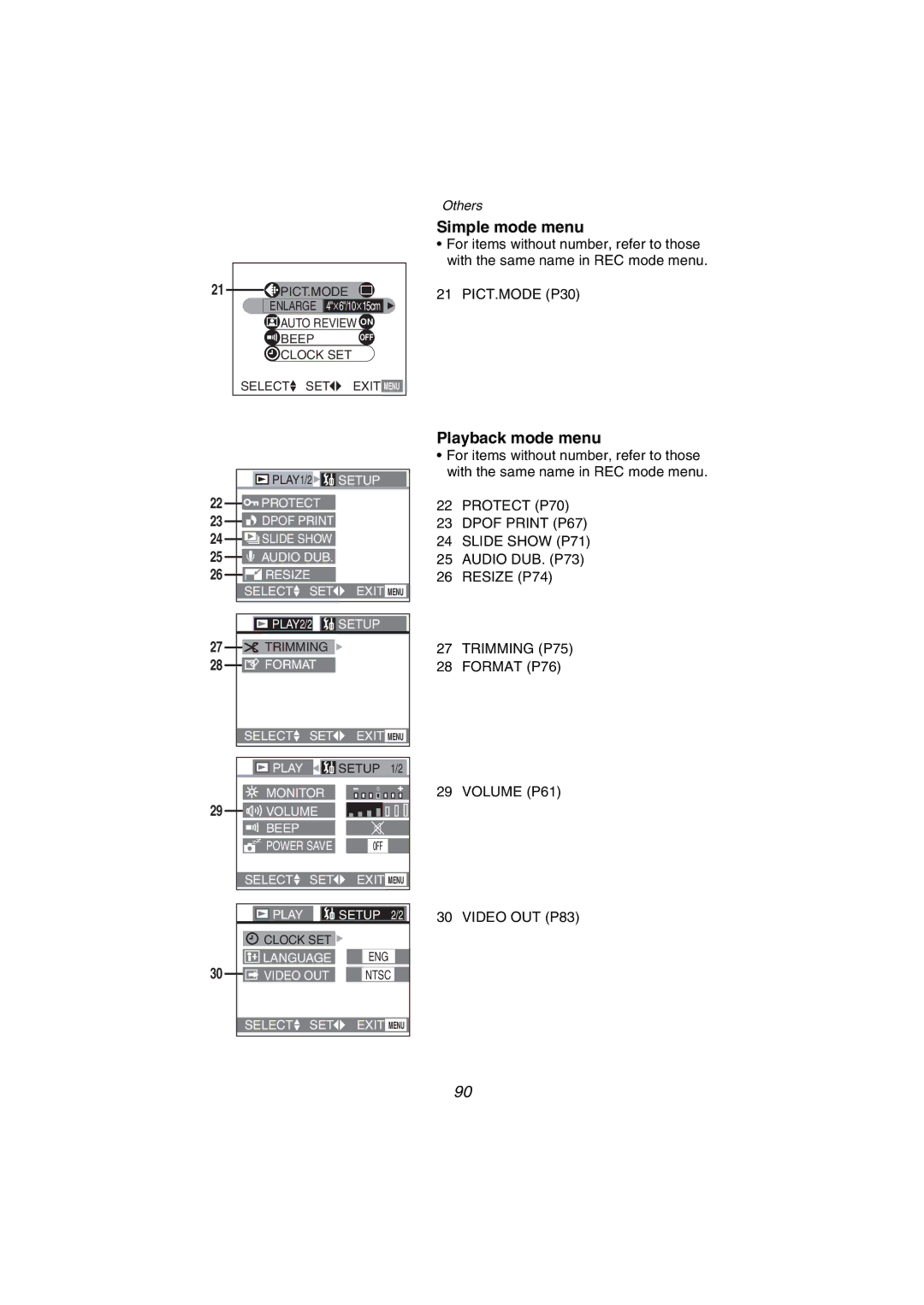 Panasonic DMC-FZ1PP operating instructions Simple mode menu, Playback mode menu 