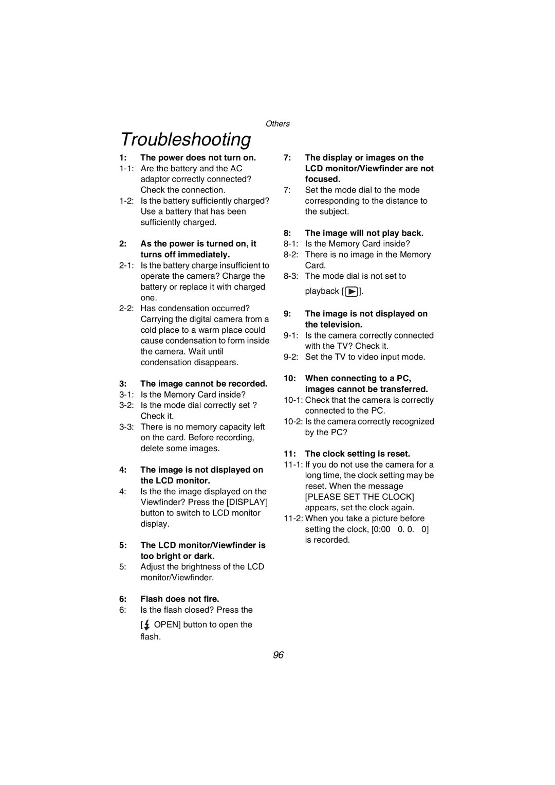 Panasonic DMC-FZ1PP operating instructions Troubleshooting 