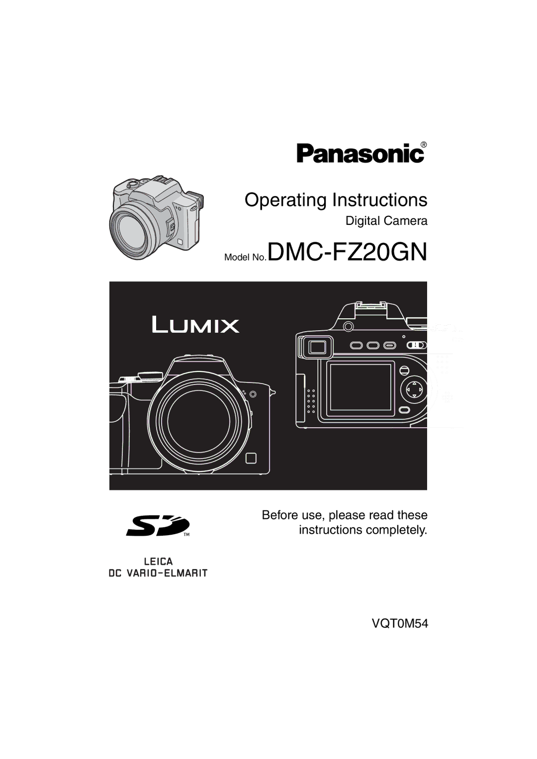 Panasonic operating instructions Model No.DMC-FZ20GN 