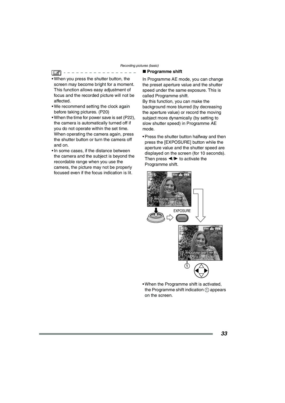 Panasonic DMC-FZ20GN operating instructions Programme shift 