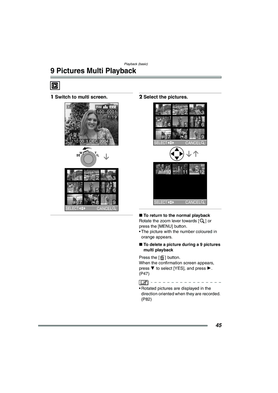 Panasonic DMC-FZ20GN operating instructions Pictures Multi Playback, Switch to multi screen, Select the pictures 