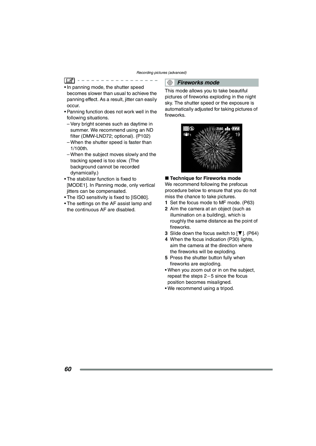 Panasonic DMC-FZ20GN operating instructions Fireworks mode 