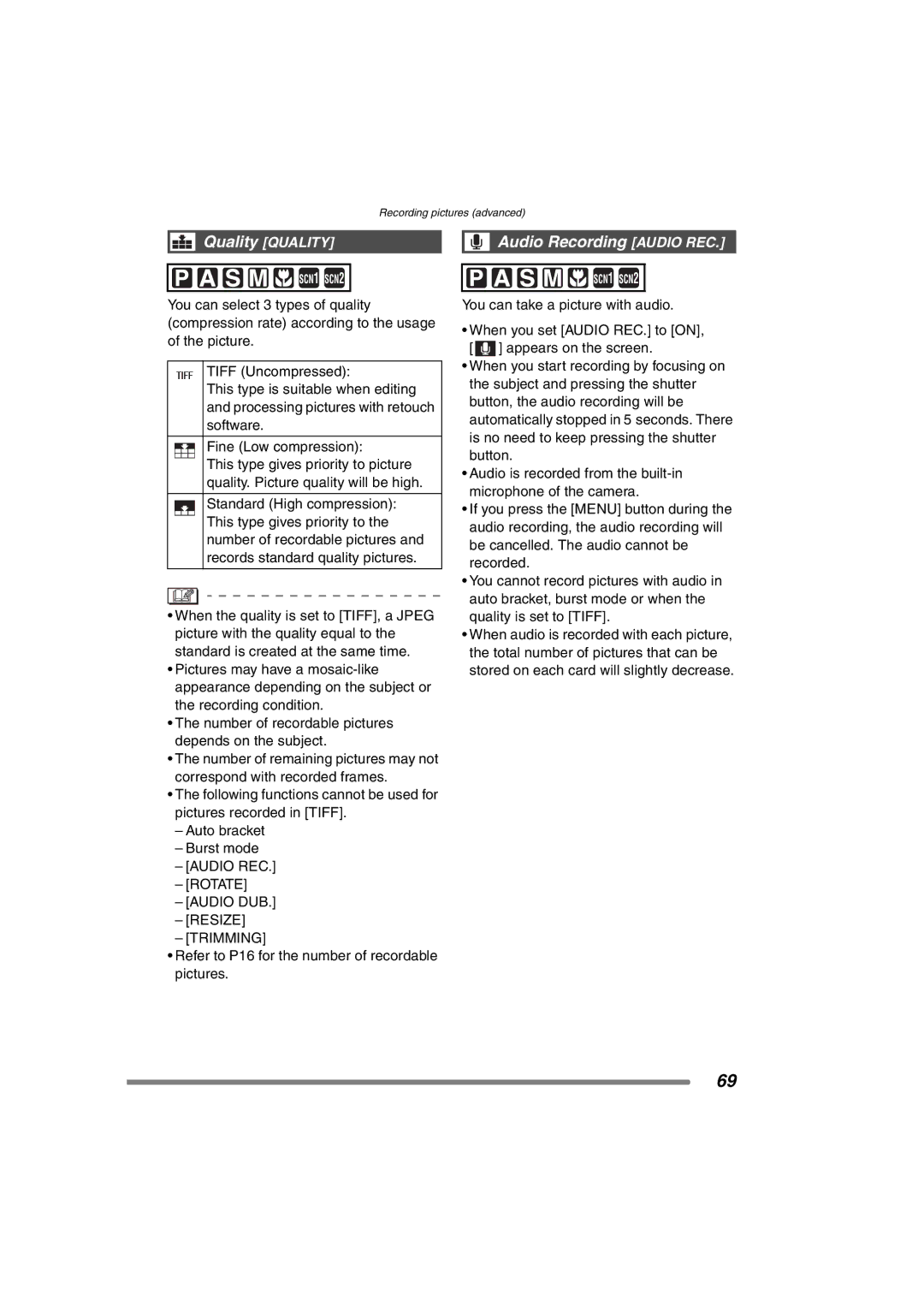 Panasonic DMC-FZ20GN operating instructions Audio Recording Audio REC, Audio REC Rotate Audio DUB Resize Trimming 