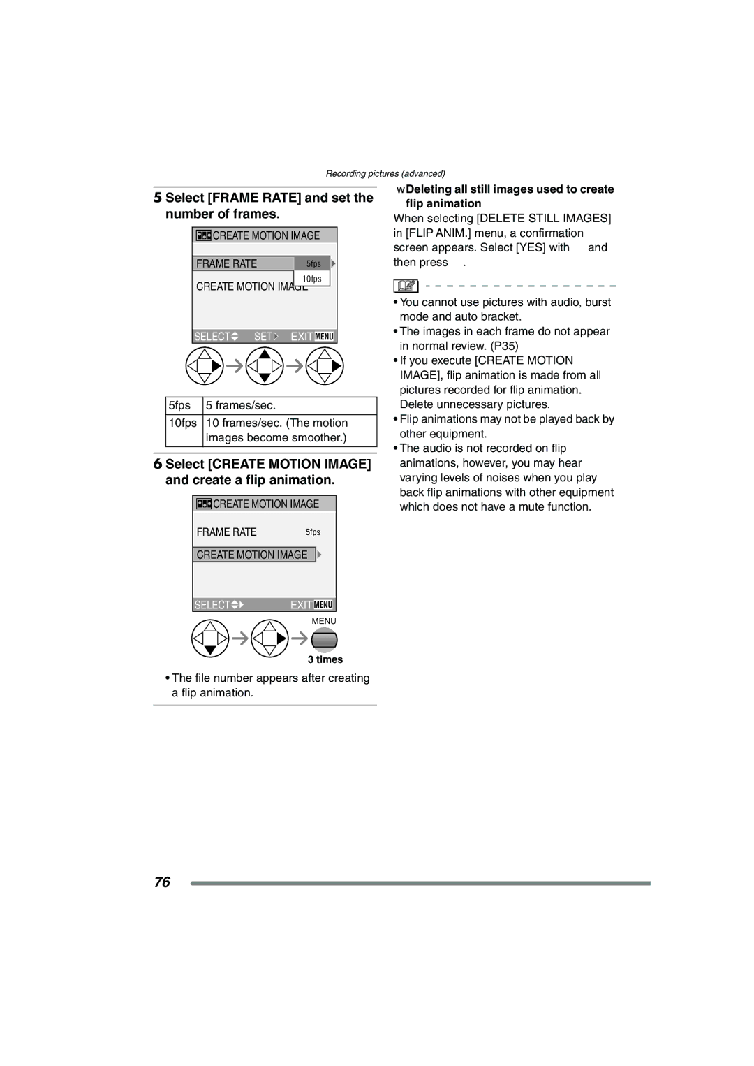 Panasonic DMC-FZ20GN operating instructions Select Frame Rate and set the number of frames 