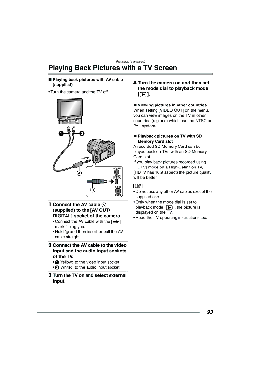 Panasonic DMC-FZ20GN Playing Back Pictures with a TV Screen, Playing back pictures with AV cable supplied 