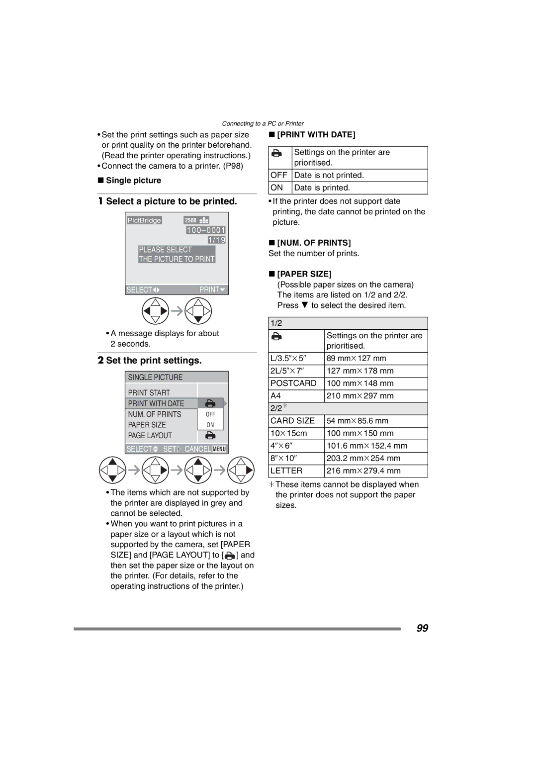 Panasonic DMC-FZ20GN operating instructions Select a picture to be printed, Set the print settings, Single picture 