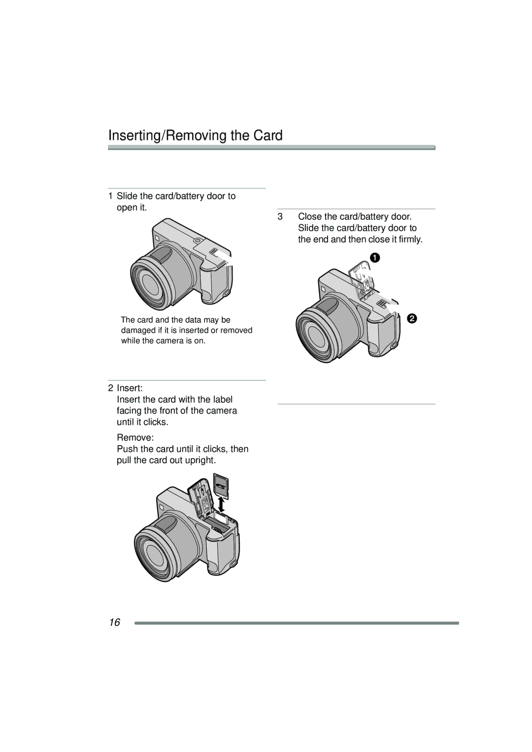 Panasonic DMC-FZ20PP operating instructions Inserting/Removing the Card 