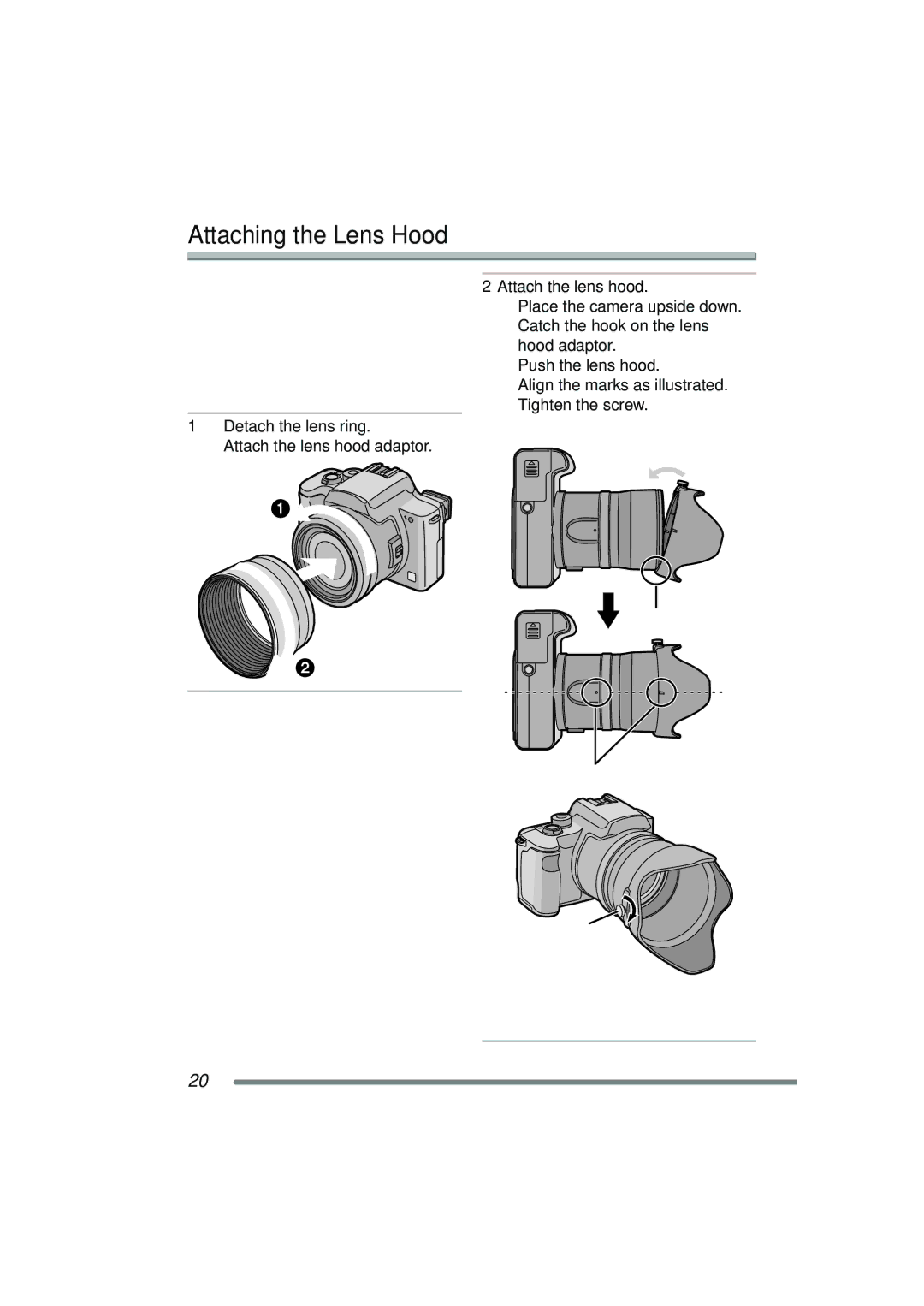 Panasonic DMC-FZ20PP operating instructions Attaching the Lens Hood 