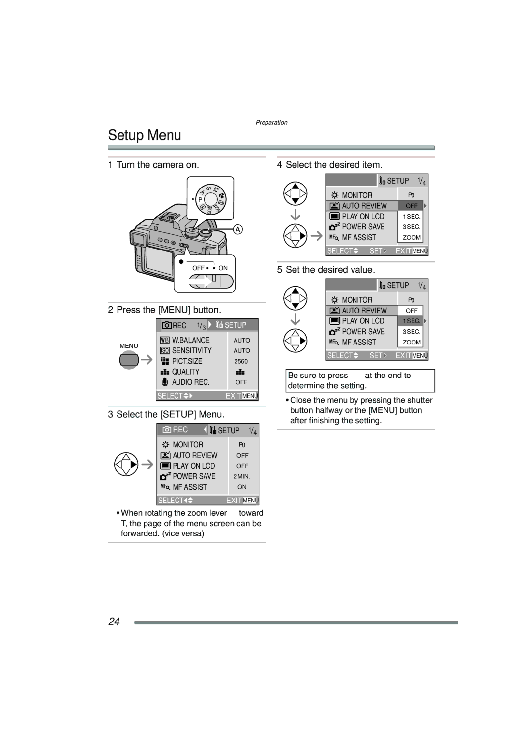 Panasonic DMC-FZ20PP operating instructions Setup Menu 