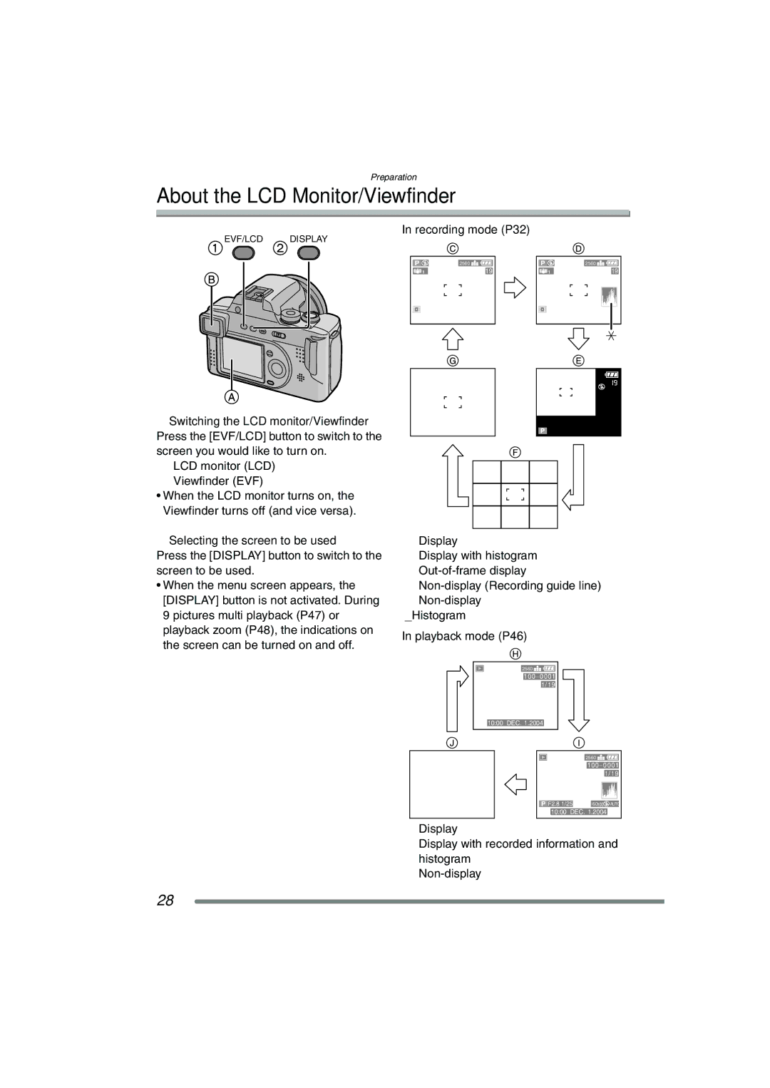 Panasonic DMC-FZ20PP operating instructions About the LCD Monitor/Viewfinder, Recording mode P32, Playback mode P46 