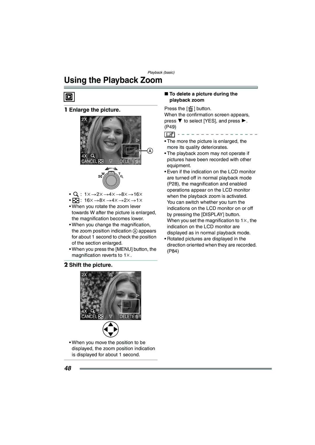 Panasonic DMC-FZ20PP operating instructions Using the Playback Zoom, Enlarge the picture, Shift the picture 