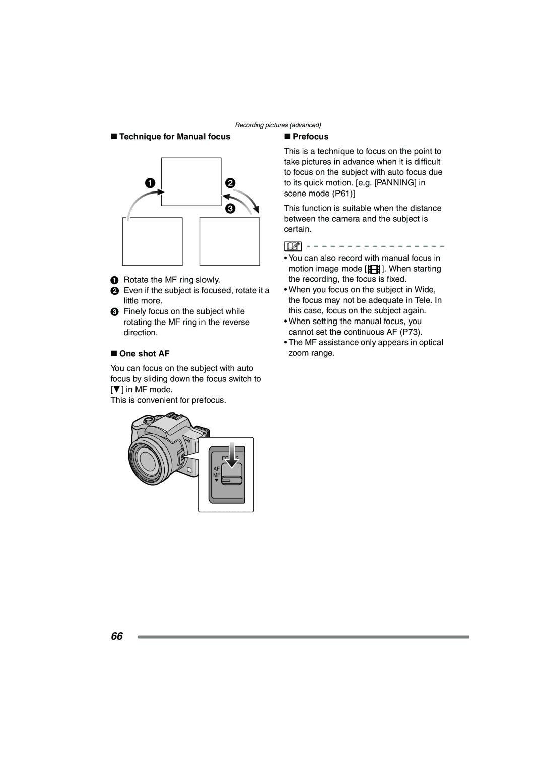 Panasonic DMC-FZ20PP operating instructions Prefocus, One shot AF 