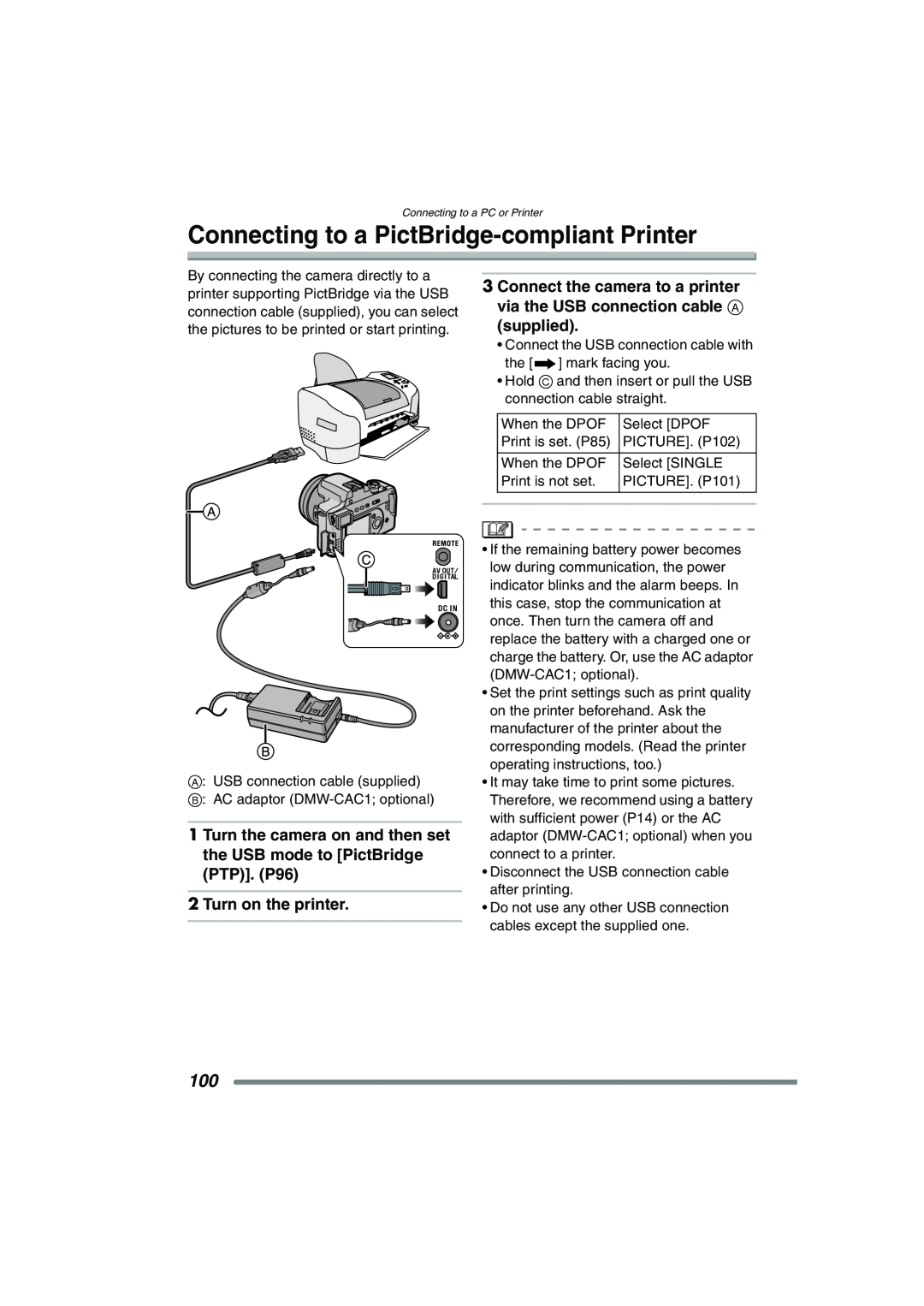 Panasonic DMC-FZ20PP operating instructions Connecting to a PictBridge-compliant Printer, Turn on the printer 