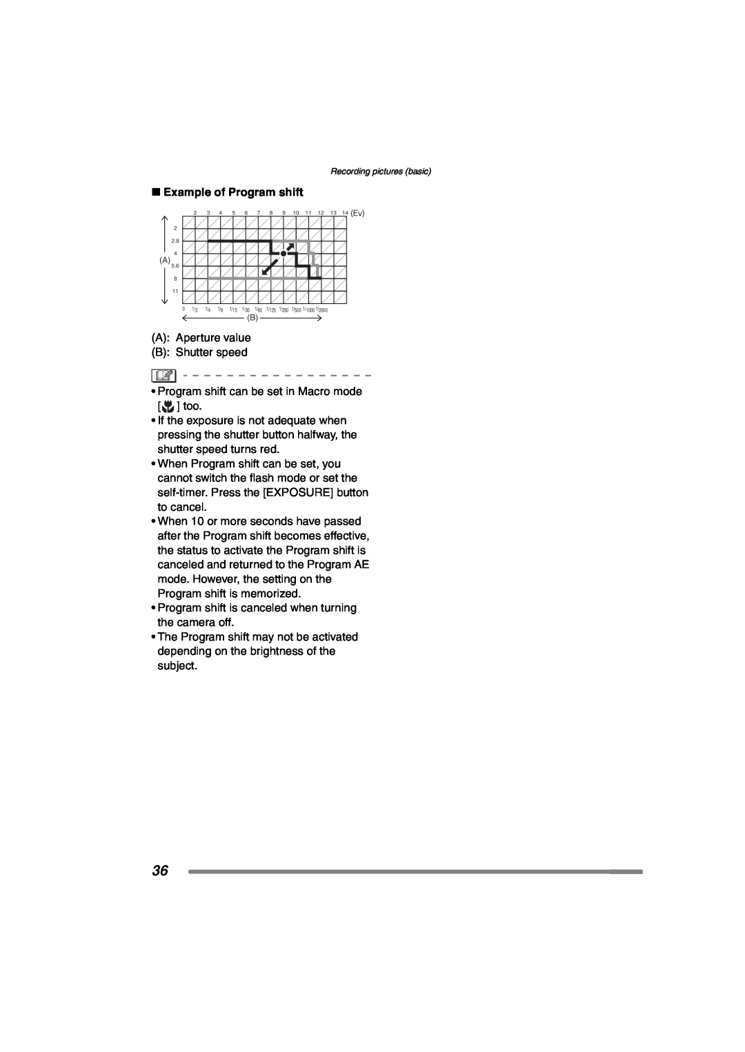 Panasonic DMC-FZ20PP operating instructions ∫ Example of Program shift 