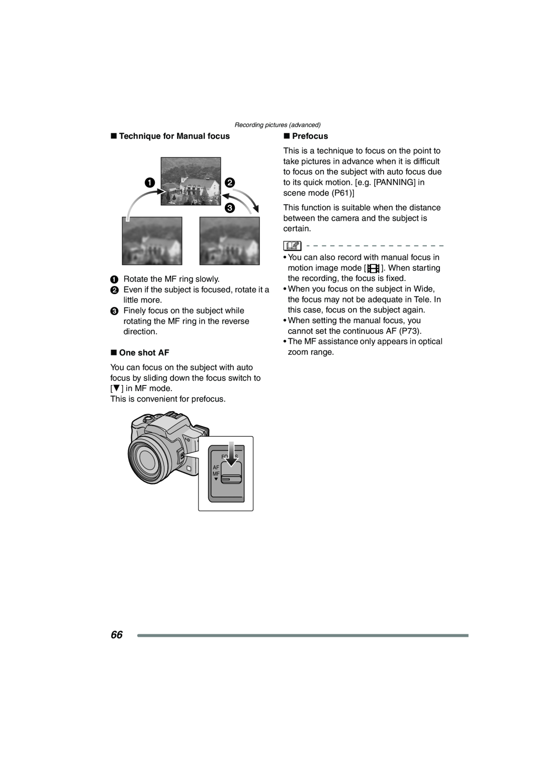 Panasonic DMC-FZ20PP operating instructions ∫ Prefocus, One shot AF 
