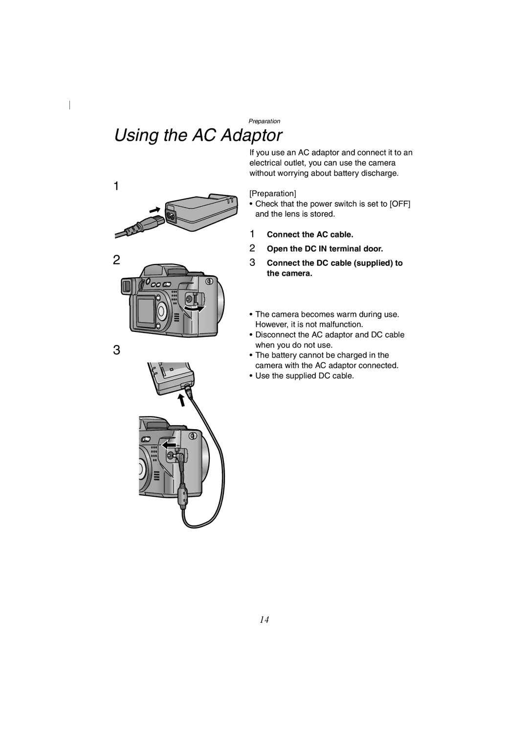 Panasonic DMC-FZ2A operating instructions Using the AC Adaptor 