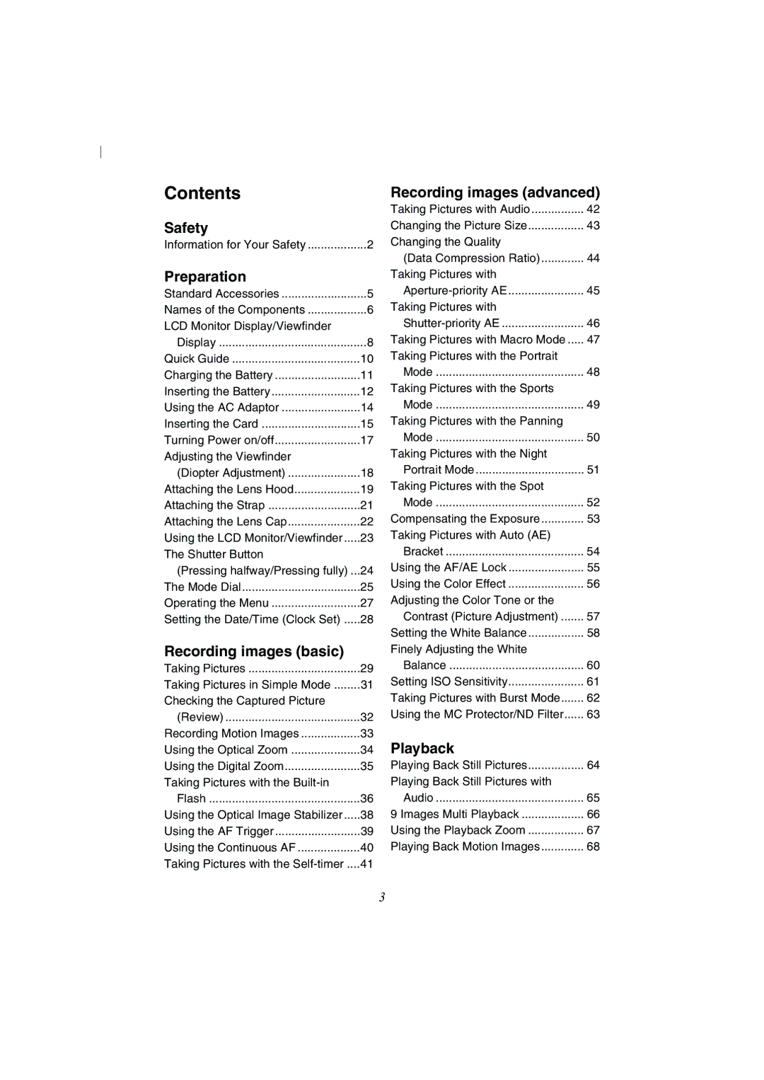 Panasonic DMC-FZ2A operating instructions Contents 