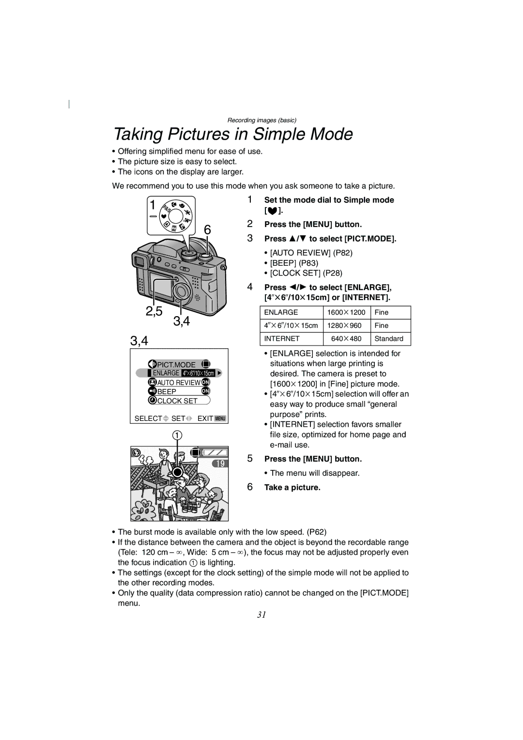 Panasonic DMC-FZ2A operating instructions Taking Pictures in Simple Mode 