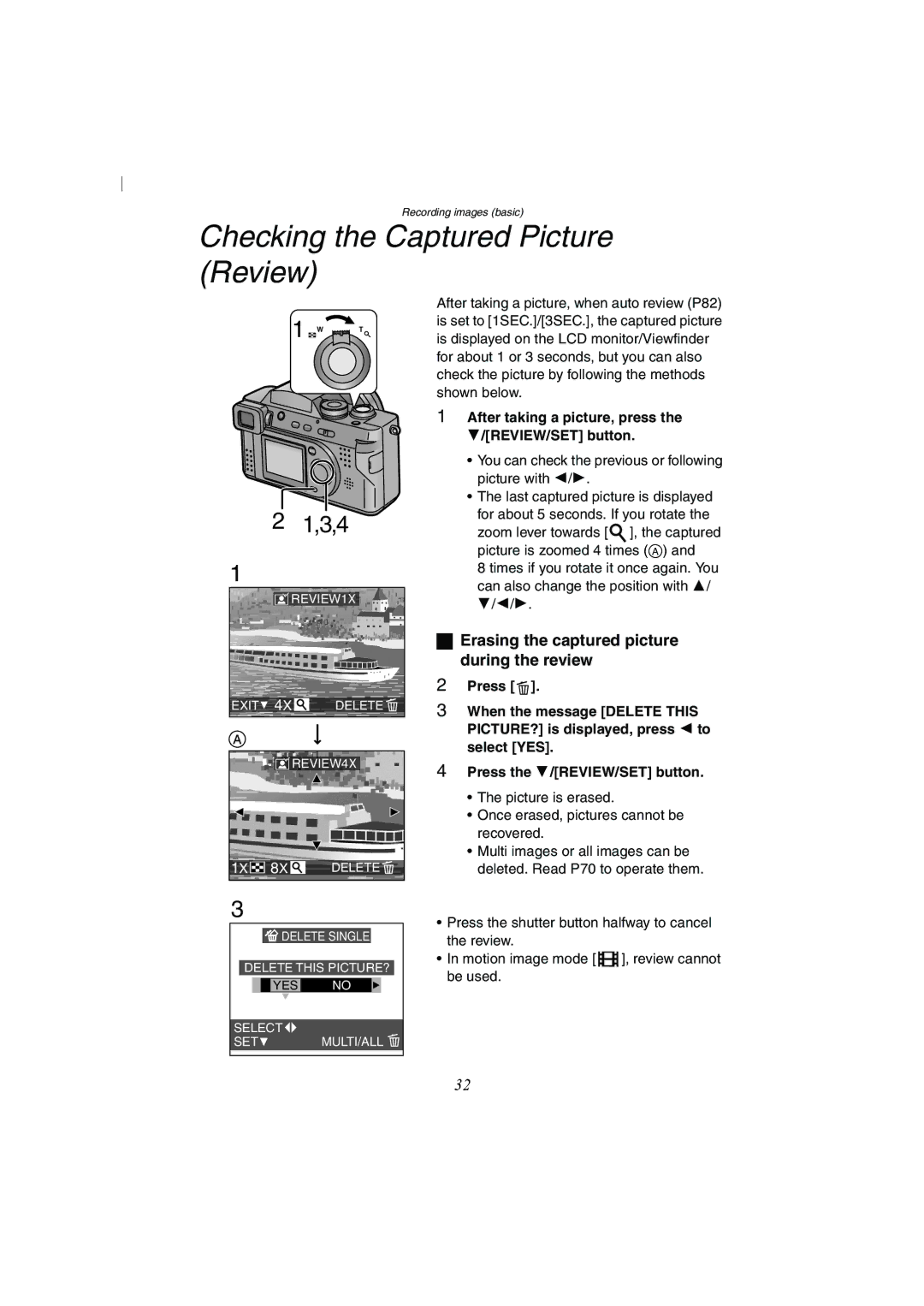 Panasonic DMC-FZ2A Checking the Captured Picture Review, Erasing the captured picture during the review 