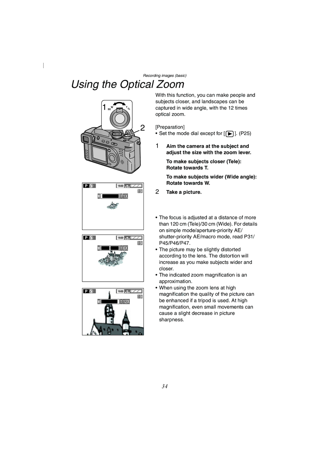 Panasonic DMC-FZ2A operating instructions Using the Optical Zoom 