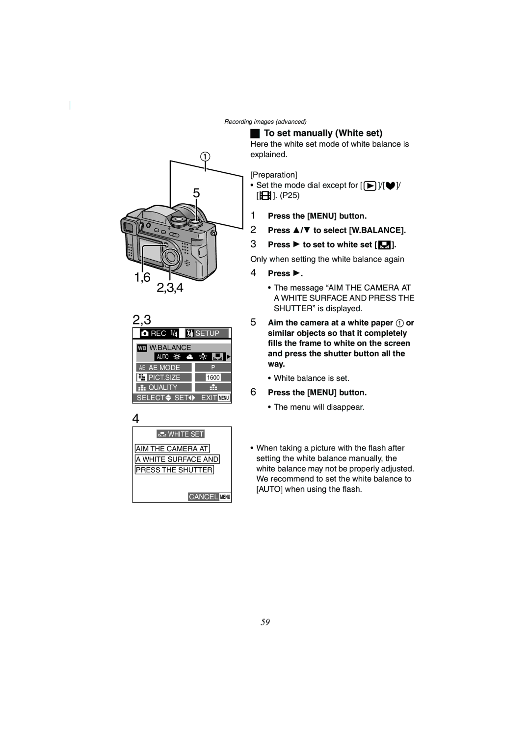 Panasonic DMC-FZ2A operating instructions To set manually White set, Press 