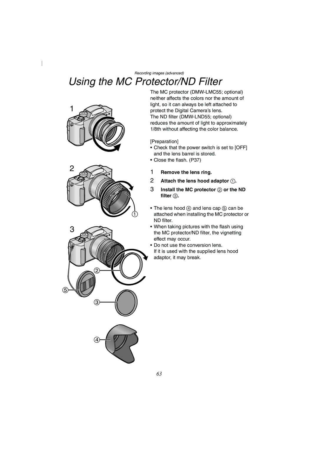 Panasonic DMC-FZ2A operating instructions Using the MC Protector/ND Filter 