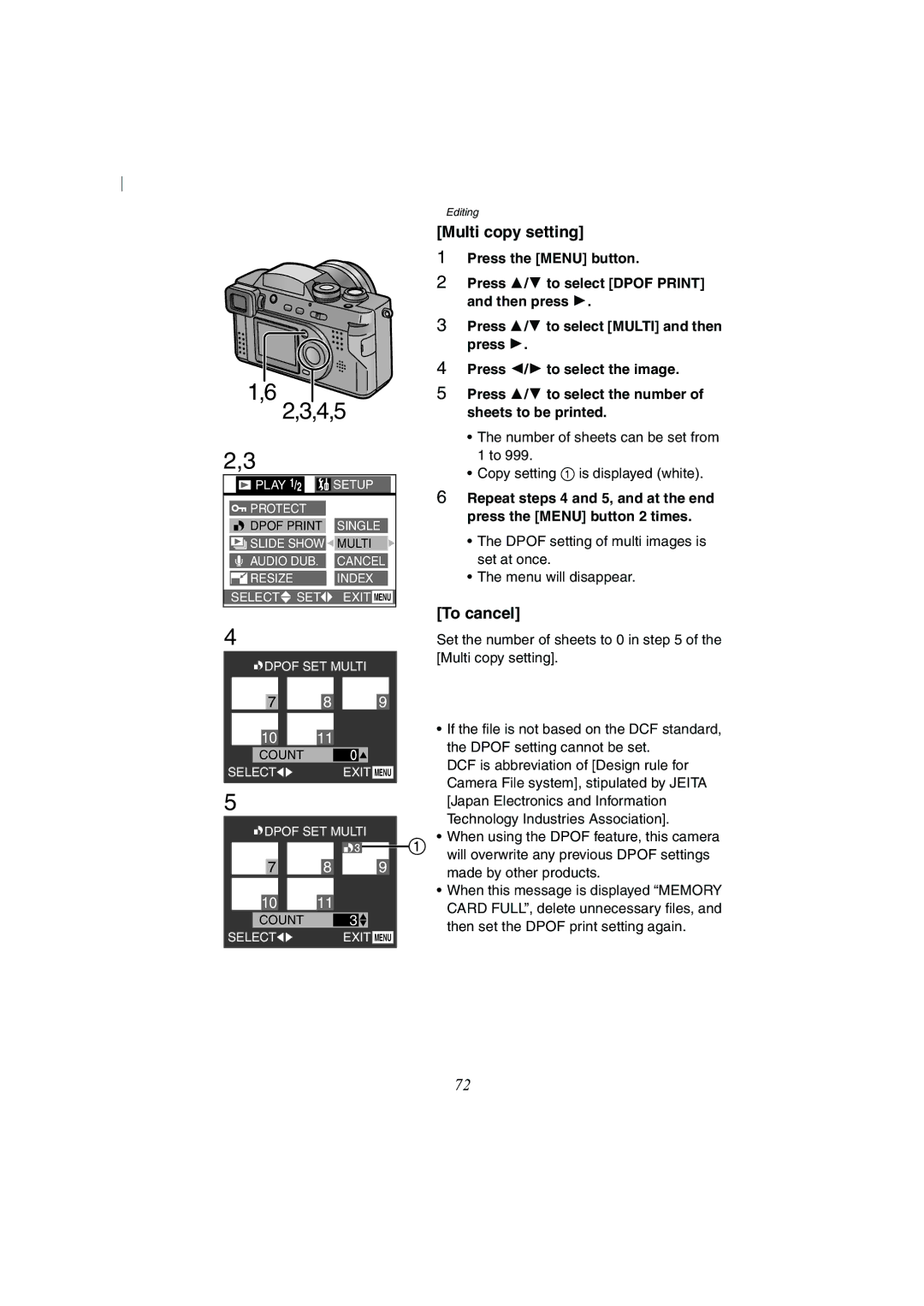 Panasonic DMC-FZ2A operating instructions Multi copy setting 