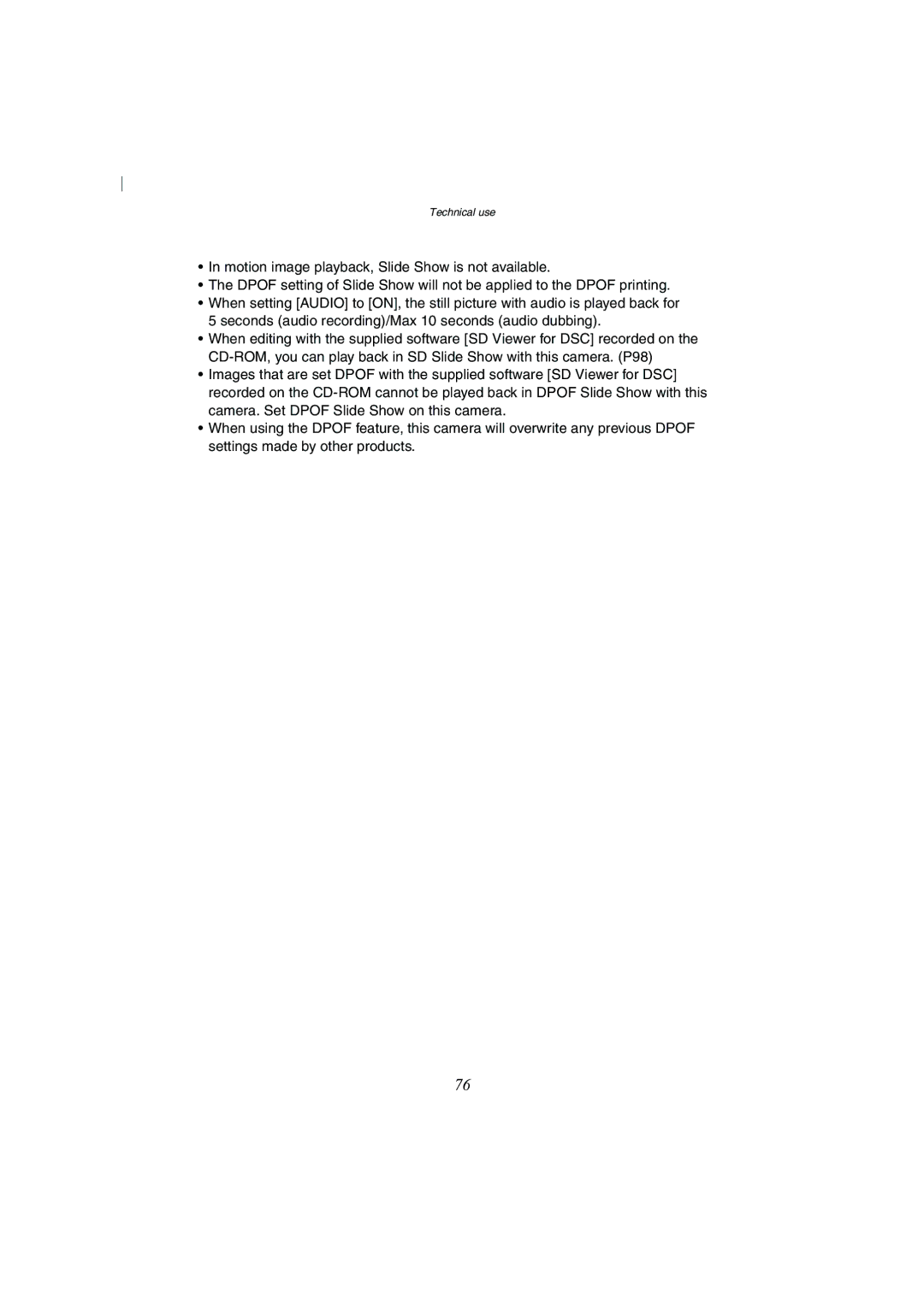 Panasonic DMC-FZ2A operating instructions Technical use 