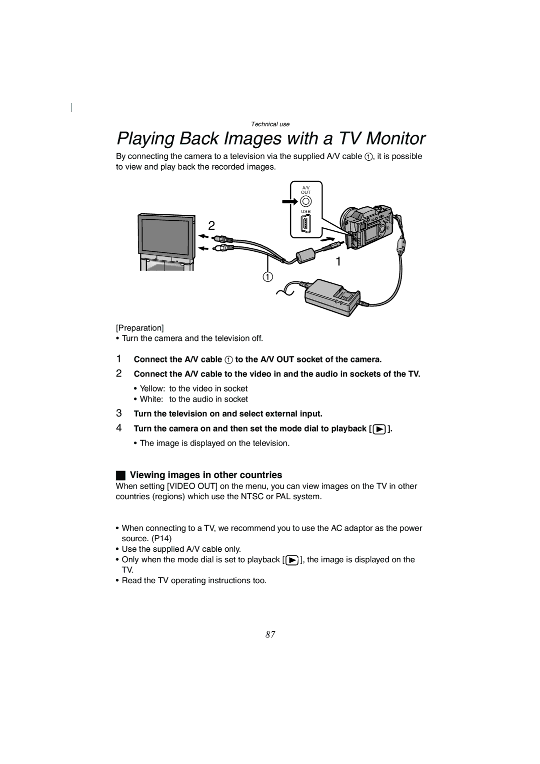 Panasonic DMC-FZ2A operating instructions Playing Back Images with a TV Monitor, Viewing images in other countries 