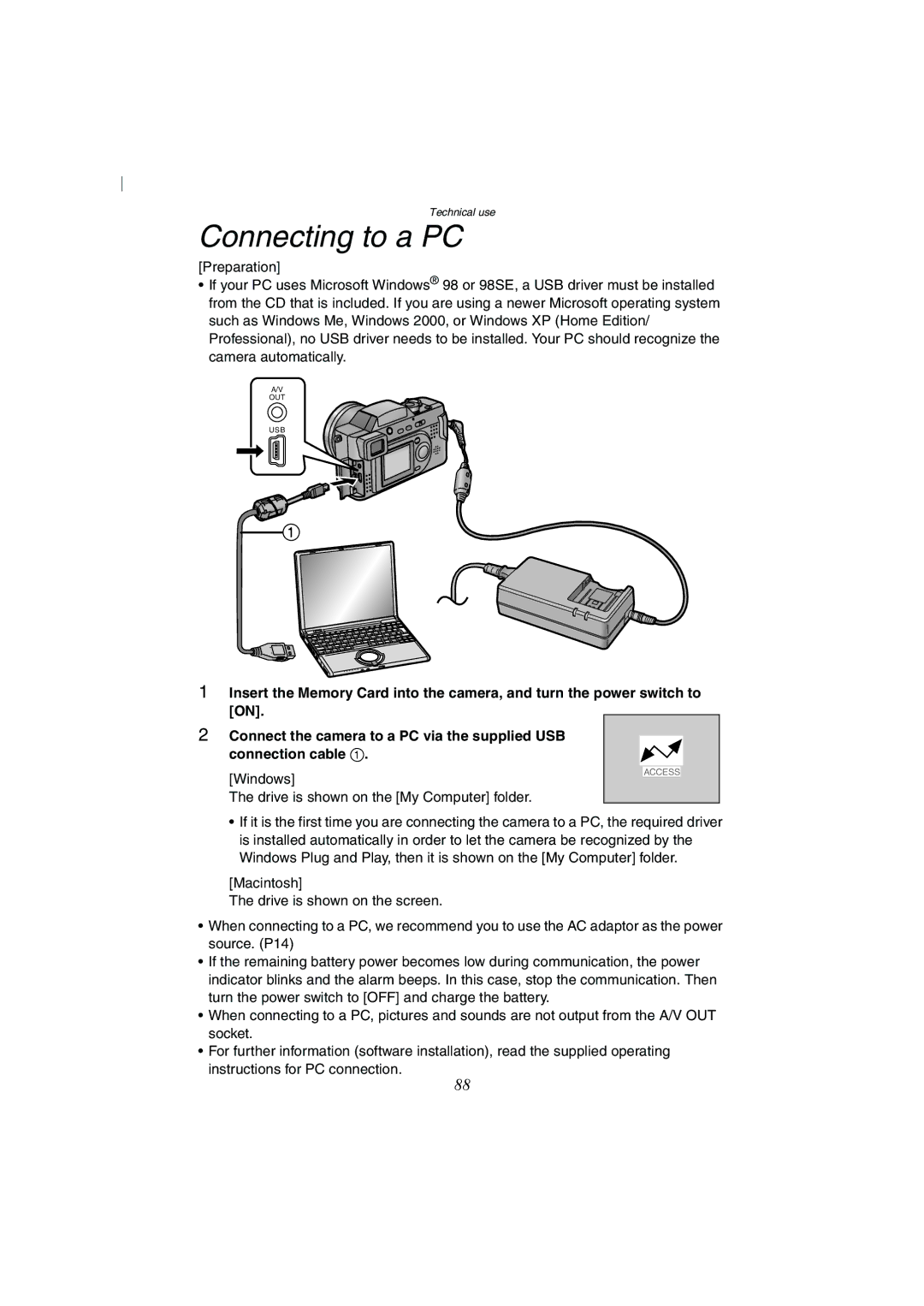 Panasonic DMC-FZ2A operating instructions Connecting to a PC 