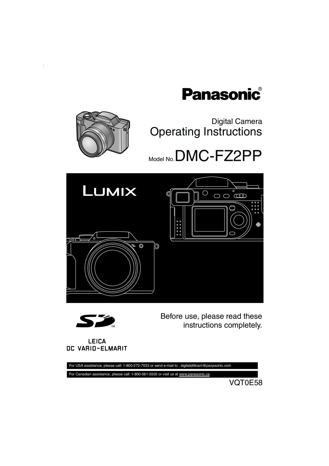 Panasonic DMC-FZ2PP operating instructions Operating Instructions, Digital Camera, VQT0E58 