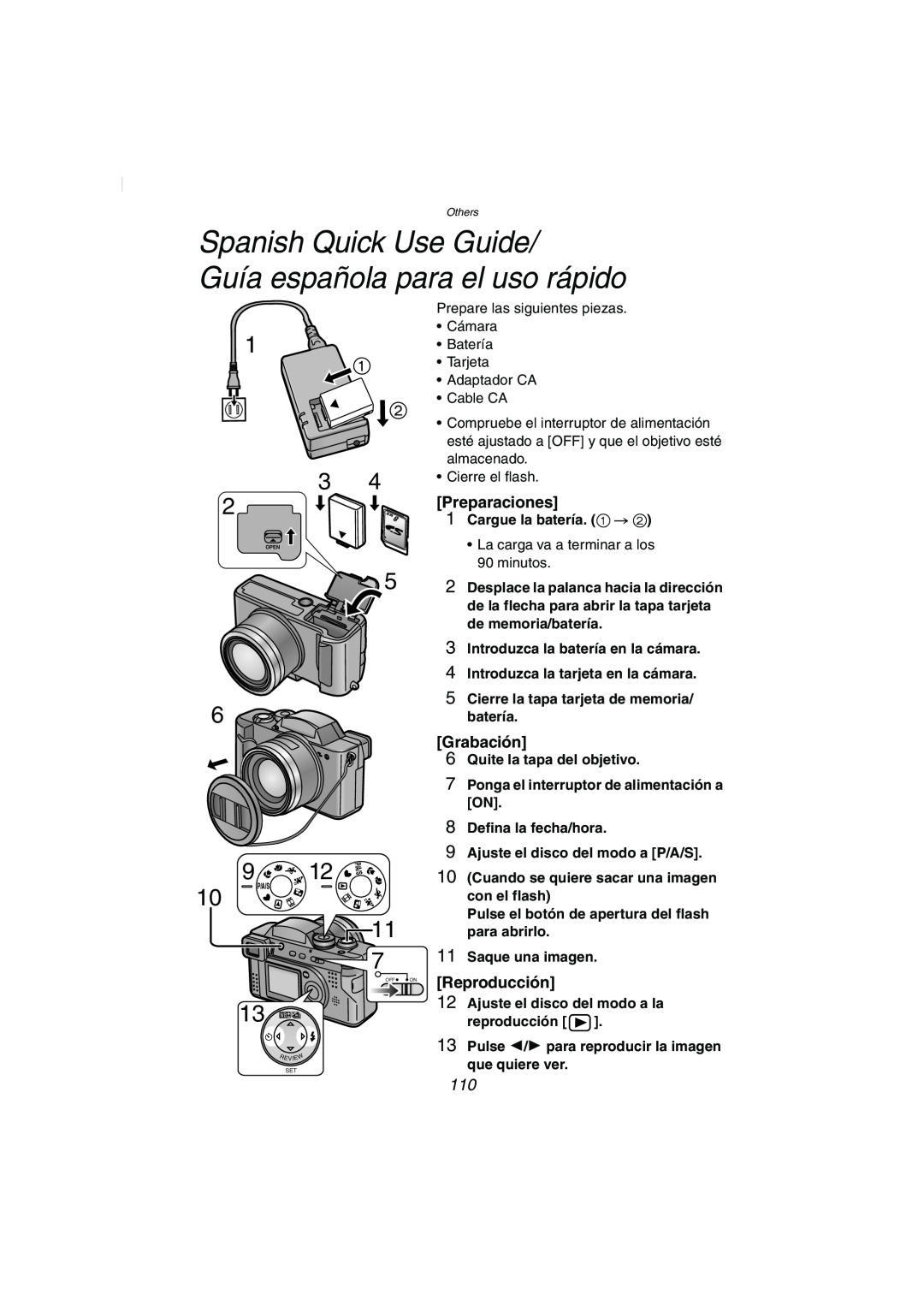 Panasonic DMC-FZ2PP Spanish Quick Use Guide Guía española para el uso rápido, 9 12, Cargue la batería. 1 # 
