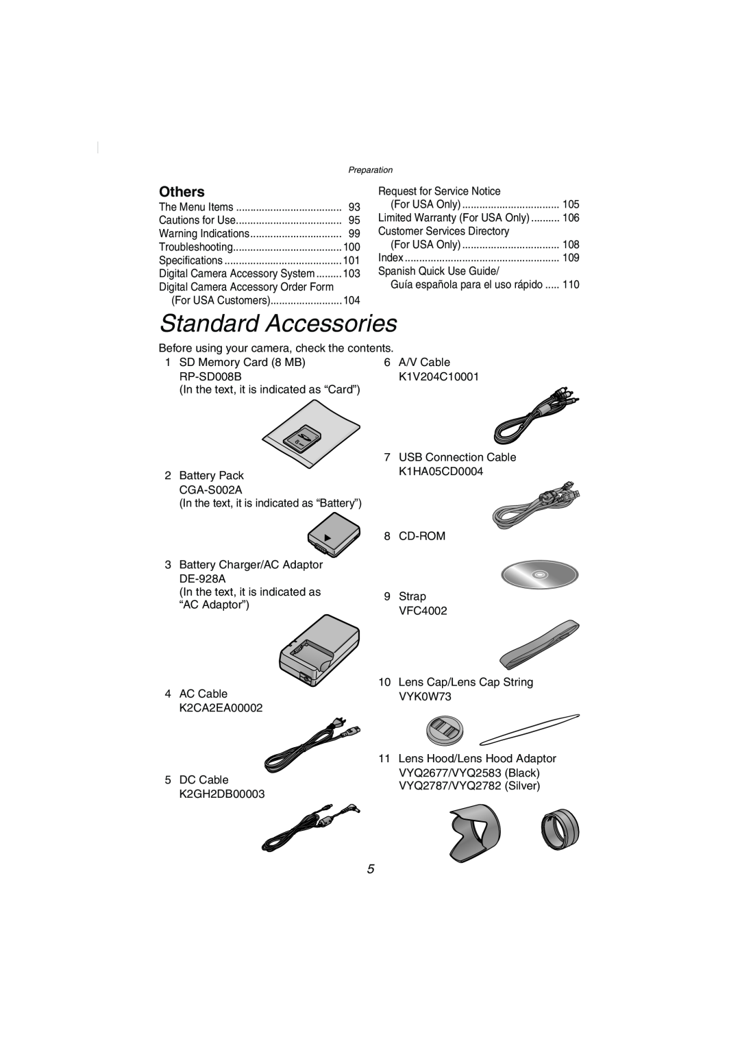 Panasonic DMC-FZ2PP operating instructions Standard Accessories, Others 