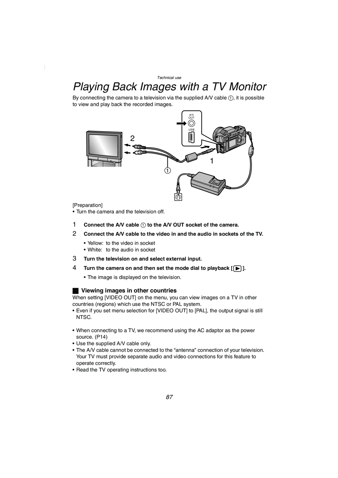 Panasonic DMC-FZ2PP operating instructions Playing Back Images with a TV Monitor, ª Viewing images in other countries 