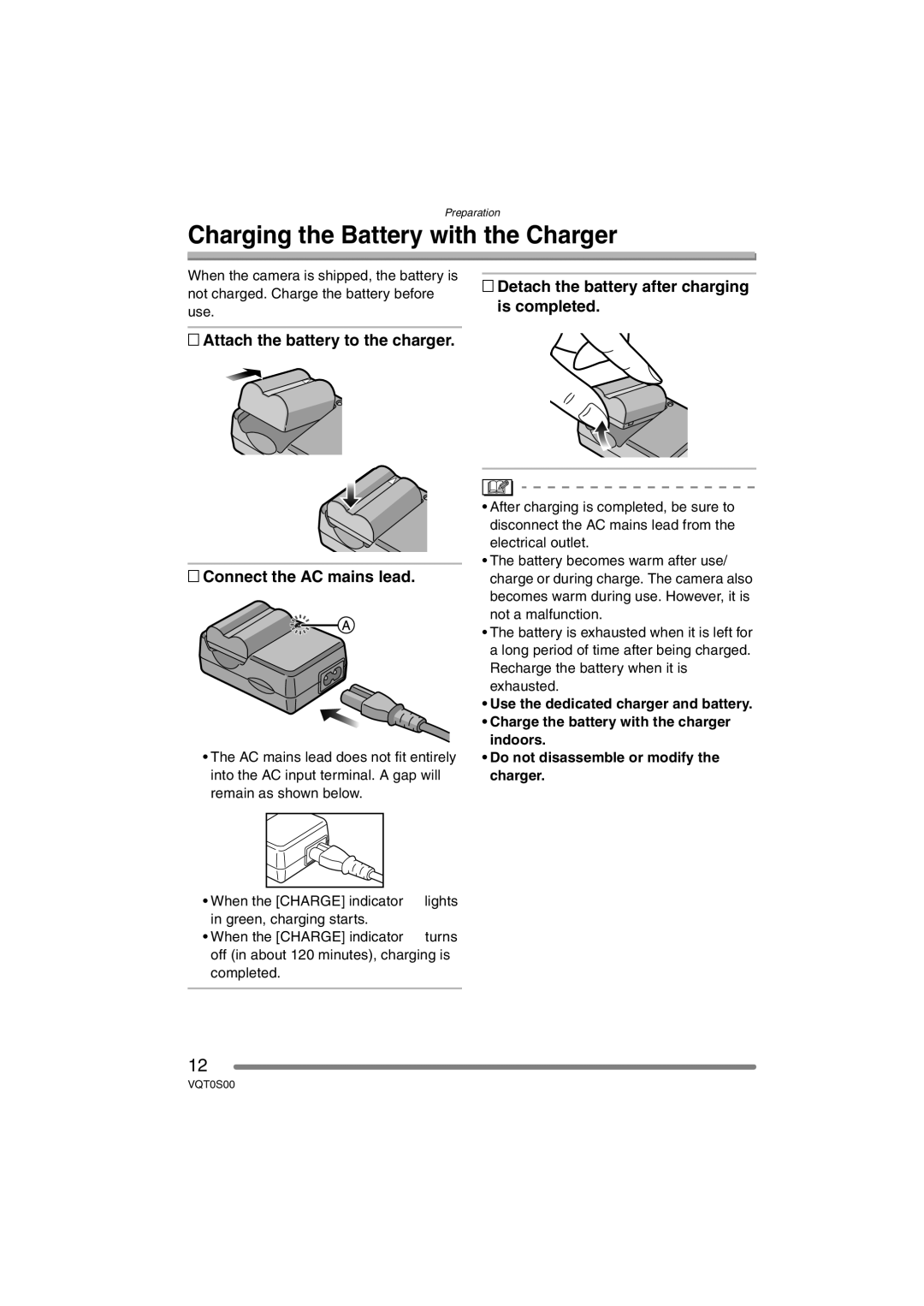 Panasonic DMC-FZ30EB operating instructions Charging the Battery with the Charger 