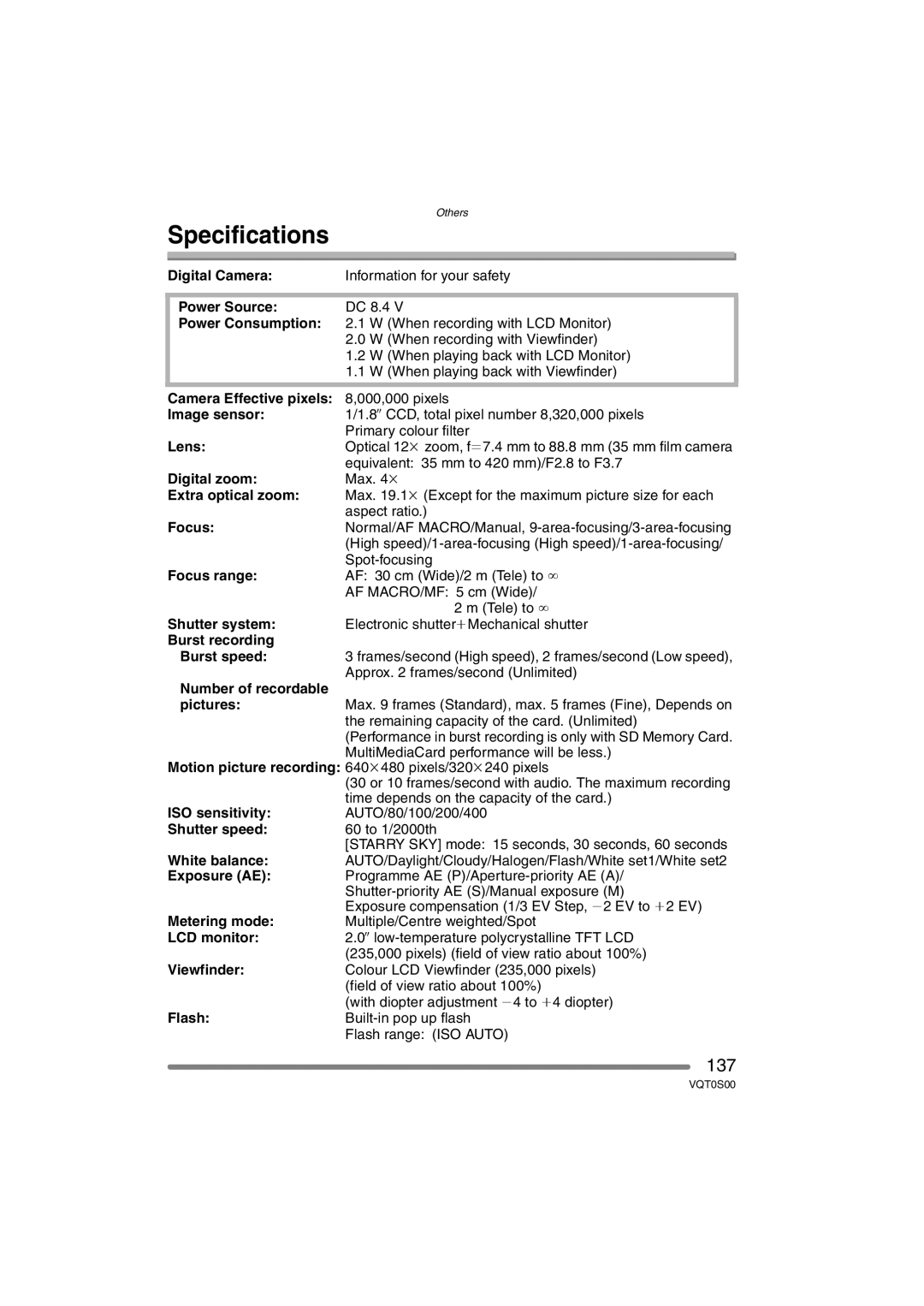 Panasonic DMC-FZ30EB operating instructions 137 