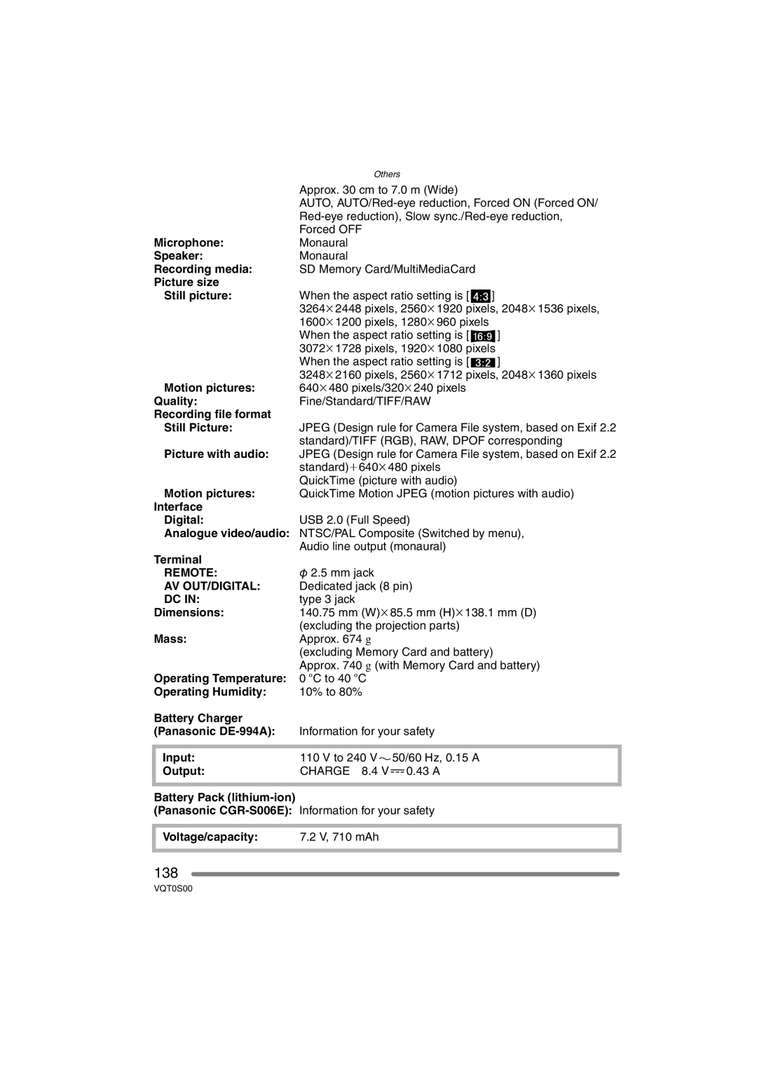 Panasonic DMC-FZ30EB operating instructions 138, Remote, Av Out/Digital 