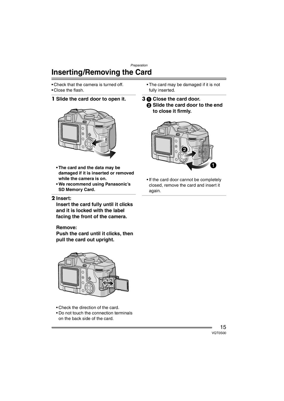 Panasonic DMC-FZ30EB operating instructions Inserting/Removing the Card, Slide the card door to open it 