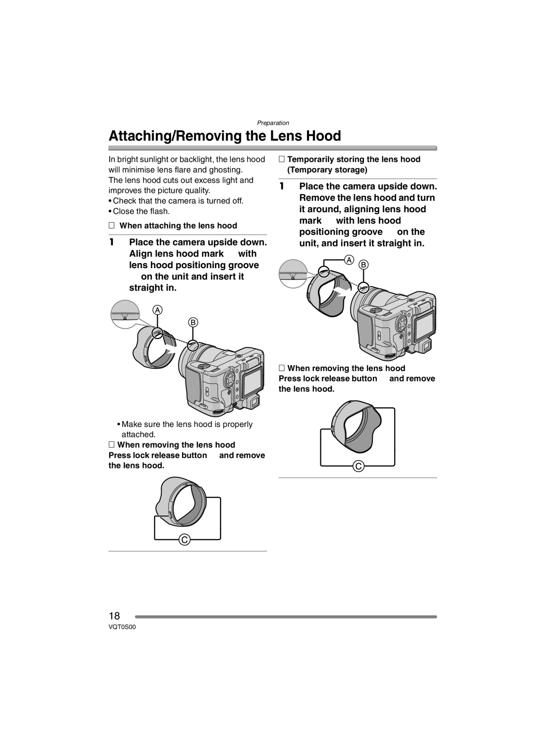 Panasonic DMC-FZ30EB operating instructions Attaching/Removing the Lens Hood, When attaching the lens hood 